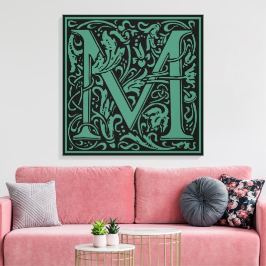 Letter M Middeleeuws Monogram Art Nouveau Canvas Afdruk (Insitu (Woonkamer))