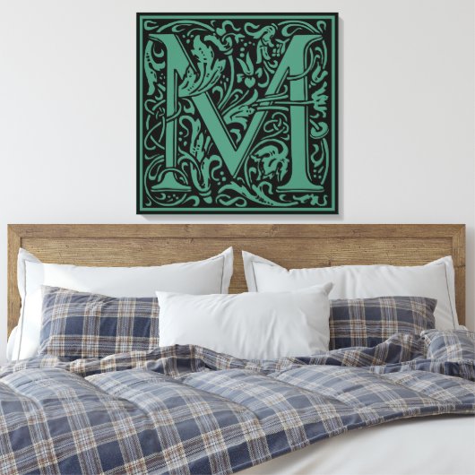 Letter M Middeleeuws Monogram Art Nouveau Canvas Afdruk (Insitu (Slaapkamer))