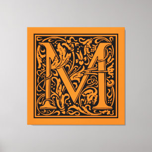 Letter M Middeleeuws Monogram Art Nouveau Canvas Afdruk
