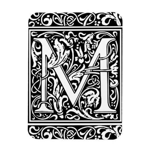 Letter M Middeleeuws Monogram Art Nouveau Magneet (Verticaal)