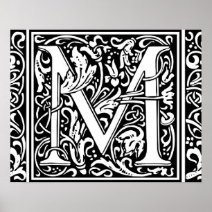 Letter M Middeleeuws Monogram Art Nouveau Poster