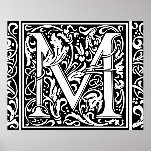Letter M Middeleeuws Monogram Art Nouveau Poster (Voorkant)
