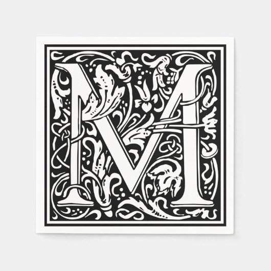 Letter M Middeleeuws Monogram Art Nouveau Servetten (Voorkant)