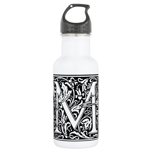 Letter M Middeleeuws Monogram Art Nouveau Waterfles (Voorkant)