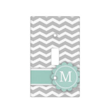 Letter M Mint Monogram Gray Chevron