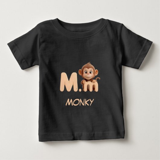 Letter M Monkey Educational Kids T-Shirt | Upperca (Devant)