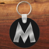 Letter M Monogram 2,25-inch Basic Button Sleutelha Sleutelhanger (Voorkant)