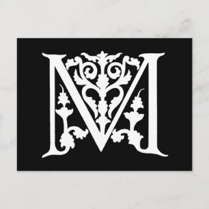  Letter M Monogram Black White "M"-Initialen Briefkaart