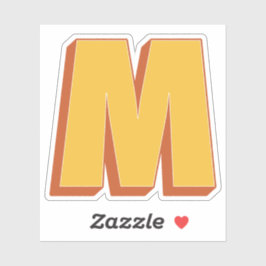 Letter M Monogram, Bold 3D Type Font Initial  Sticker