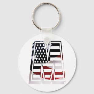 Letter M Monogram Initiaal USA Sleutelhanger