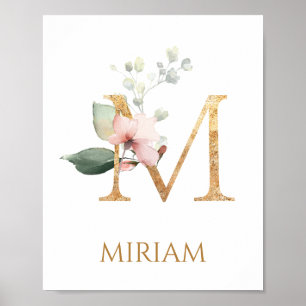 Letter M Monogram Roze Peach roos Nursery Poster