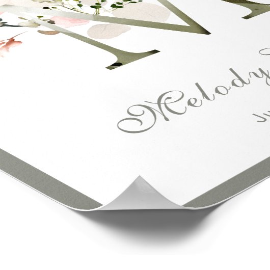 Letter M Monogram Roze White Floral Nursery Poster (Hoek)