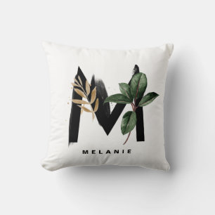 Letter M Monogram Tropical Leaves Personalized Kussen