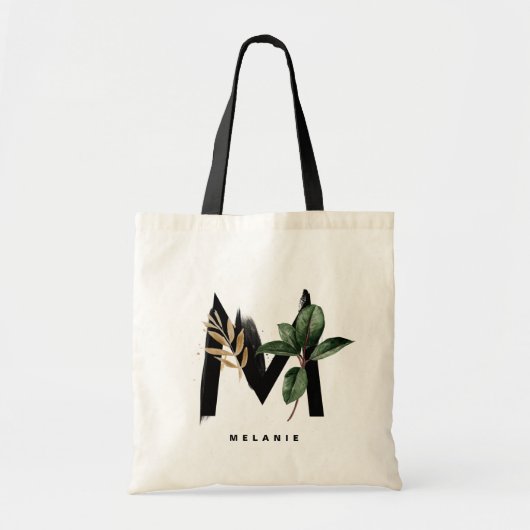 Letter M Monogram | Tropische Bladeren Bruidsmeisj Tote Bag (Voorkant)