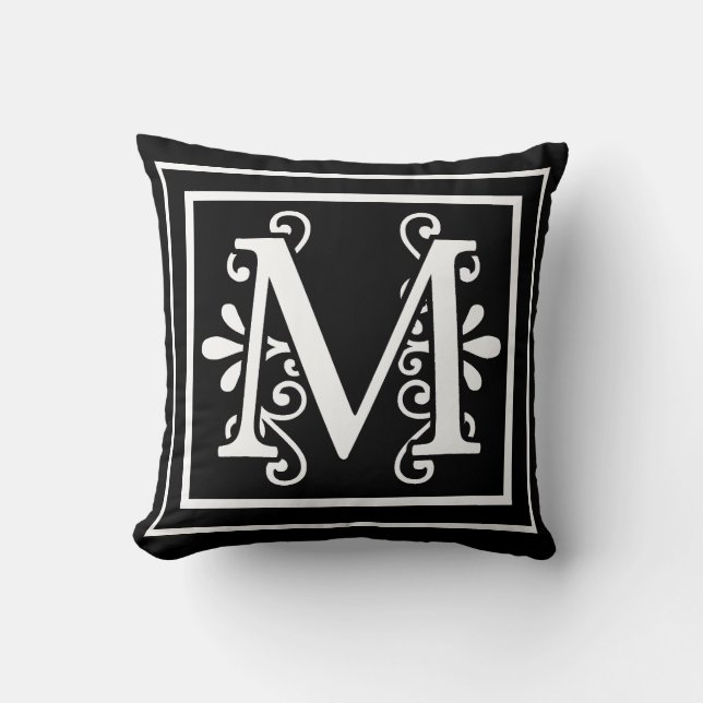 Letter M Monogram zwart Kussen (Voorkant)