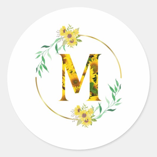 Letter M Sunflower pattern  Ronde Sticker (Voorkant)