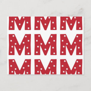 Letter M - White Stars on Dark Red Briefkaart