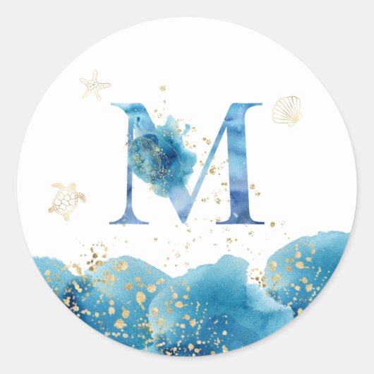 *~* LETTER M - Zee Ocean Beach Envelope Sticker (Voorkant)