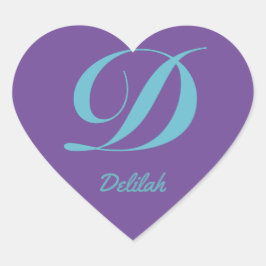 Letter Monogram Initiaal D Paarse Blauwe kalligraf Hart Sticker