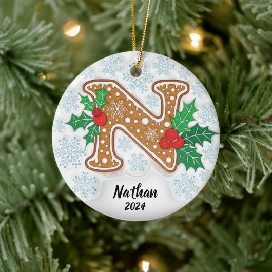 Letter N Aangepaste naam monogram Keramisch Ornament (Boom)