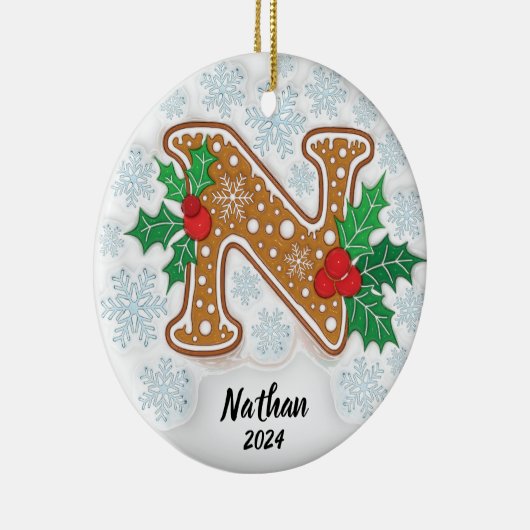 Letter N Aangepaste naam monogram Keramisch Ornament (Rechts)