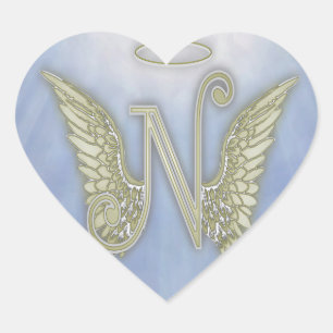 Letter N Angel Monogram Hart Sticker