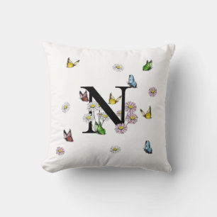 Letter N Bloem Vlinder Monogram Initiaal Kussen