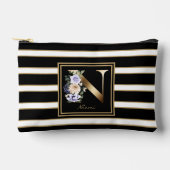Letter N Bloemmonogram Zwart Wit Gouden Strepen Etui (Voorkant)