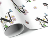 Letter N Bloemrijke Waterverf Vlinder Monogram   Cadeaupapier (Rol Hoek)