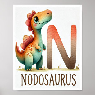 Letter N, Dinosaur Alphabet Waterverf Poster