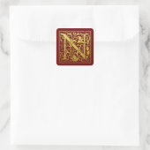 Letter N First Letter Faux Gold Red Vierkante Sticker (Tas)