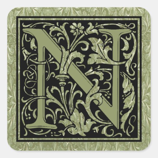 Letter N First Letter Monogram Vierkante Sticker (Voorkant)