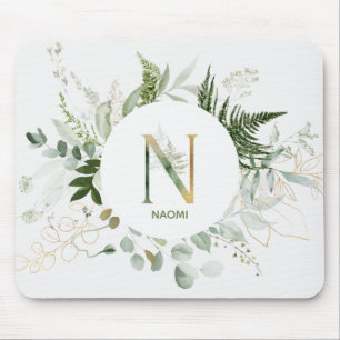 Letter N Groene Varen & Eucalyptus krans Muismat