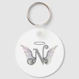 Letter N Initiaal Monogram met Angel Wings & Halo Sleutelhanger