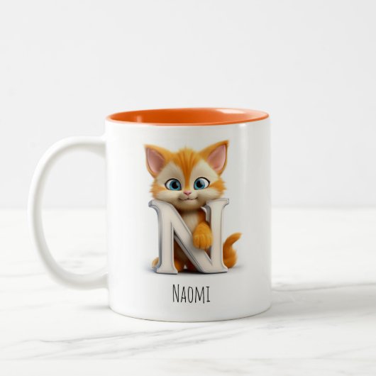 Letter N Kat Alfabet Monogram Koffie Mok (Links)