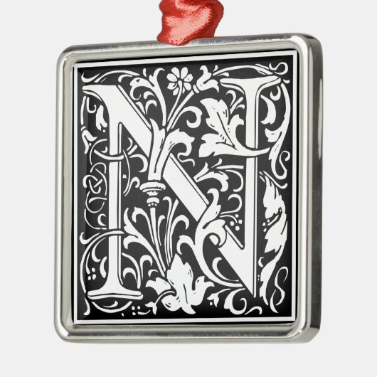 Letter N Medieval Monogram  Initiaal Metalen Ornament (Links)
