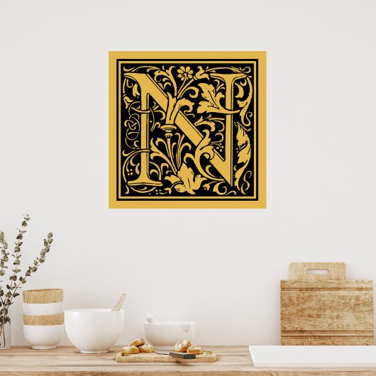 Letter N Medieval Monogram Initiaal Poster (Keuken)