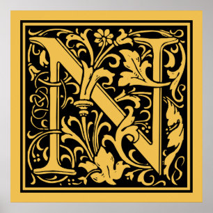 Letter N Medieval Monogram Initiaal Poster
