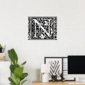 Letter N Medieval Monogram Initiaal Poster (Thuiskantoor)