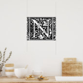 Letter N Medieval Monogram Initiaal Poster (Keuken)