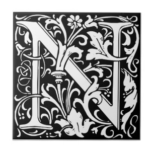 Letter N Middeleeuwse Monogram Art Nouveau Tegeltje