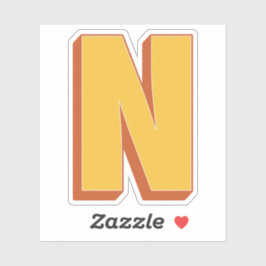 Letter N Monogram, Bold 3D Type Font Initial  Sticker