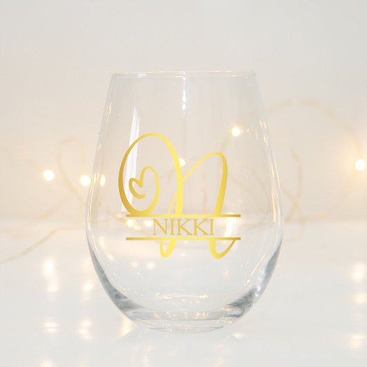 Letter N Monogram Bruidsmeisje Gift, Modern Elegan Wijnglas Zonder Voet