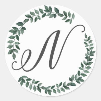 Letter N Monogram Minimalistische Botanische Bladk Ronde Sticker