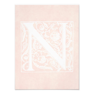 letter N Monogram Roos Roze perkament "N" Foto Afdruk