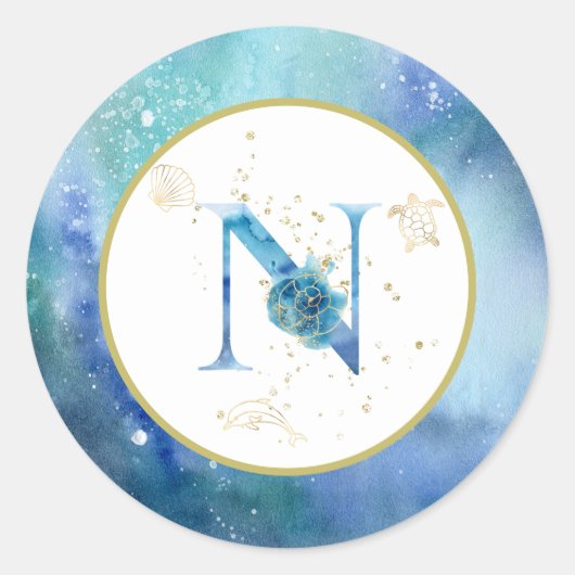 *~* LETTER N - Nautische strandenvelop Sticker (Voorkant)