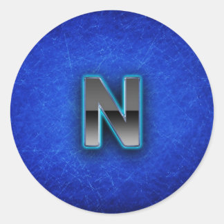Letter N - neon blauwe editie Ronde Sticker