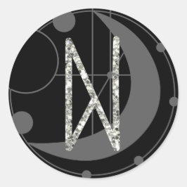 Letter N Rune Runic Monogram Geometrische Maan Zwa Ronde Sticker