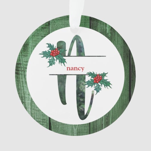 *~* Letter N Rustic Kerstfeestjes AP44 Ornament (voorkant)