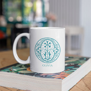 Letter O Blauwgroen Monogram Modern Name Coffee Mo Koffiemok